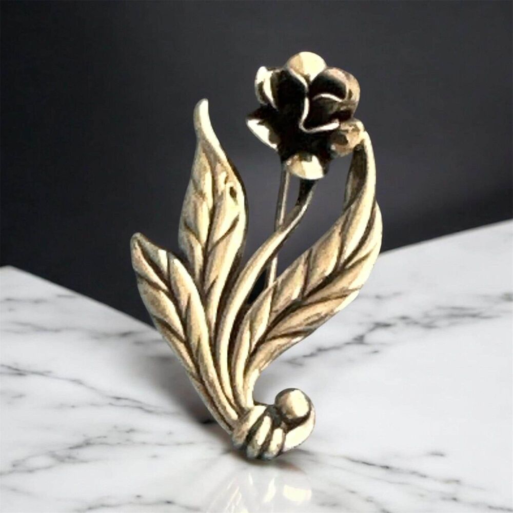 1940s Felch Sterling Silver Flower Brooch,Vintage Floral Leaf Pin, Danecraft Era